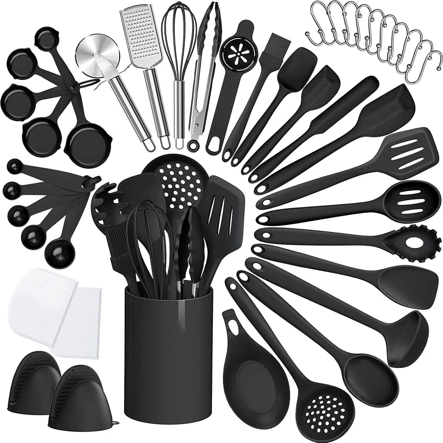 HAUSS SPOLE Kochbesteck-Set, 48-teilig · Silikon Küchenhelfer Set · Schwarz