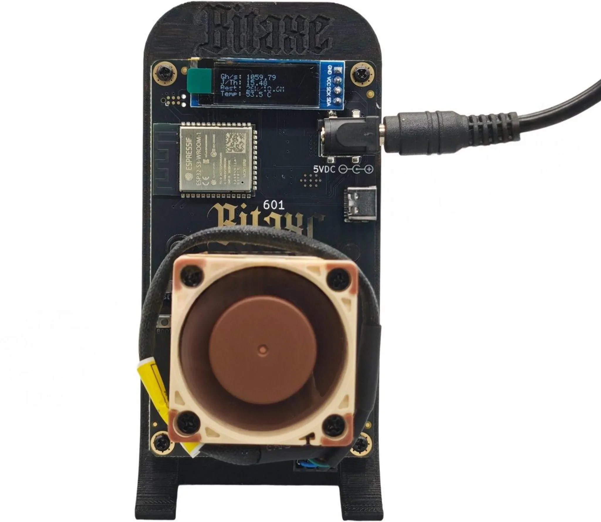 Bitaxe 601 Gamma Silent – 100 % geräuschlos • 1,2 TH/s Bitcoin Mini Miner • Schwarz • inkl. Ständer & EU-Netzteil • Version 2025