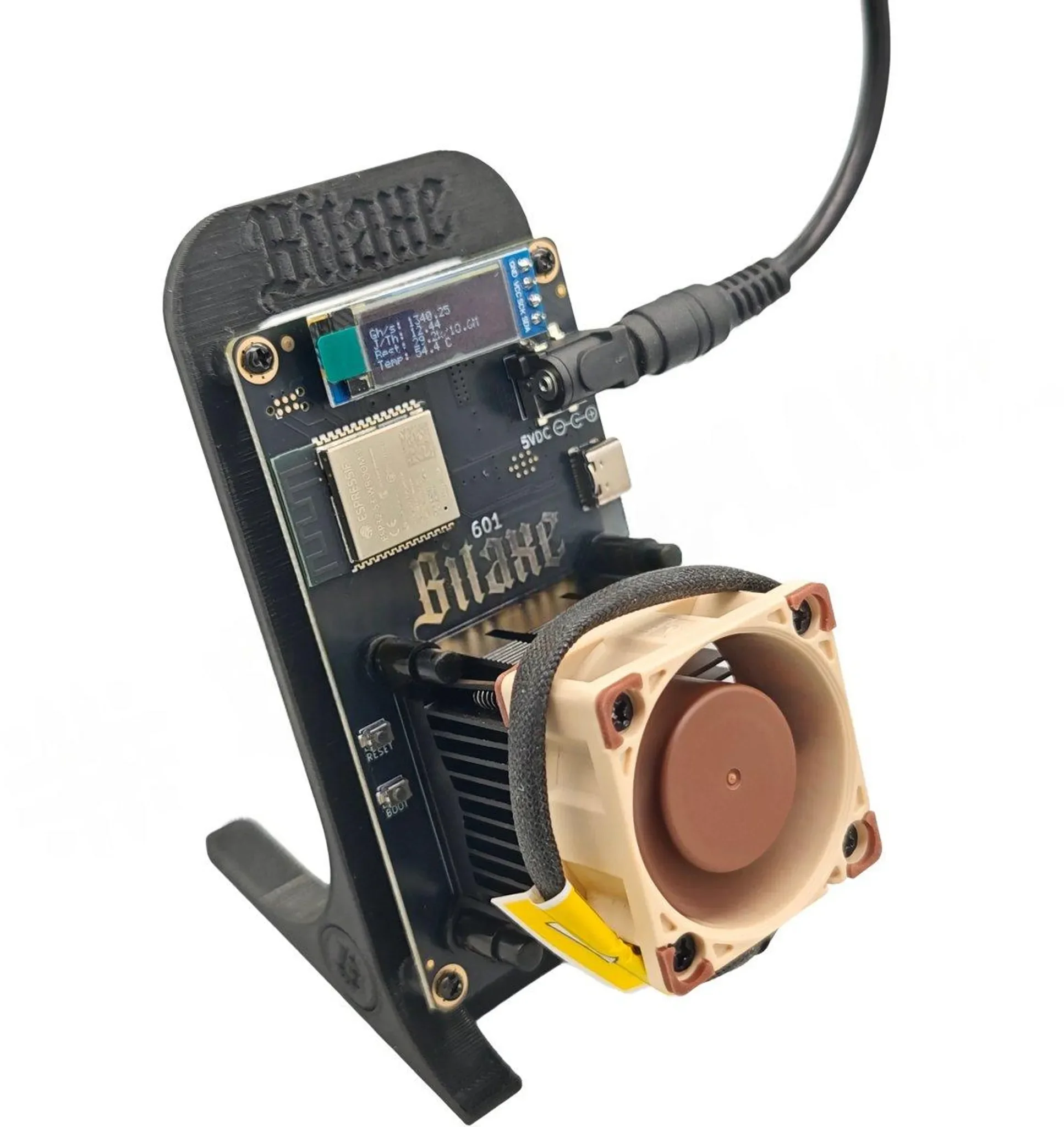 Bitaxe 601 Gamma Silent – 100 % geräuschlos • 1,2 TH/s Bitcoin Mini Miner • Schwarz • inkl. Ständer & EU-Netzteil