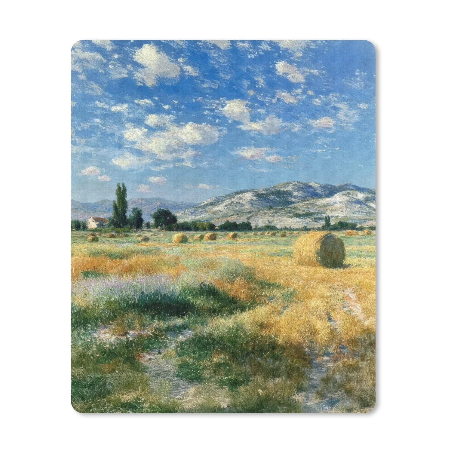 MUCHOWOW Mauspad „Landschaft – Strohballen & Berge“ – 19×23 cm