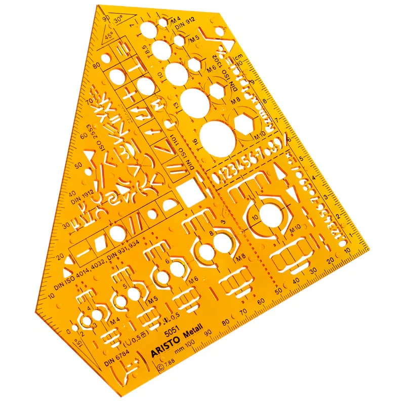 Zeichenschablone für technische Symbole, gelb-transparent