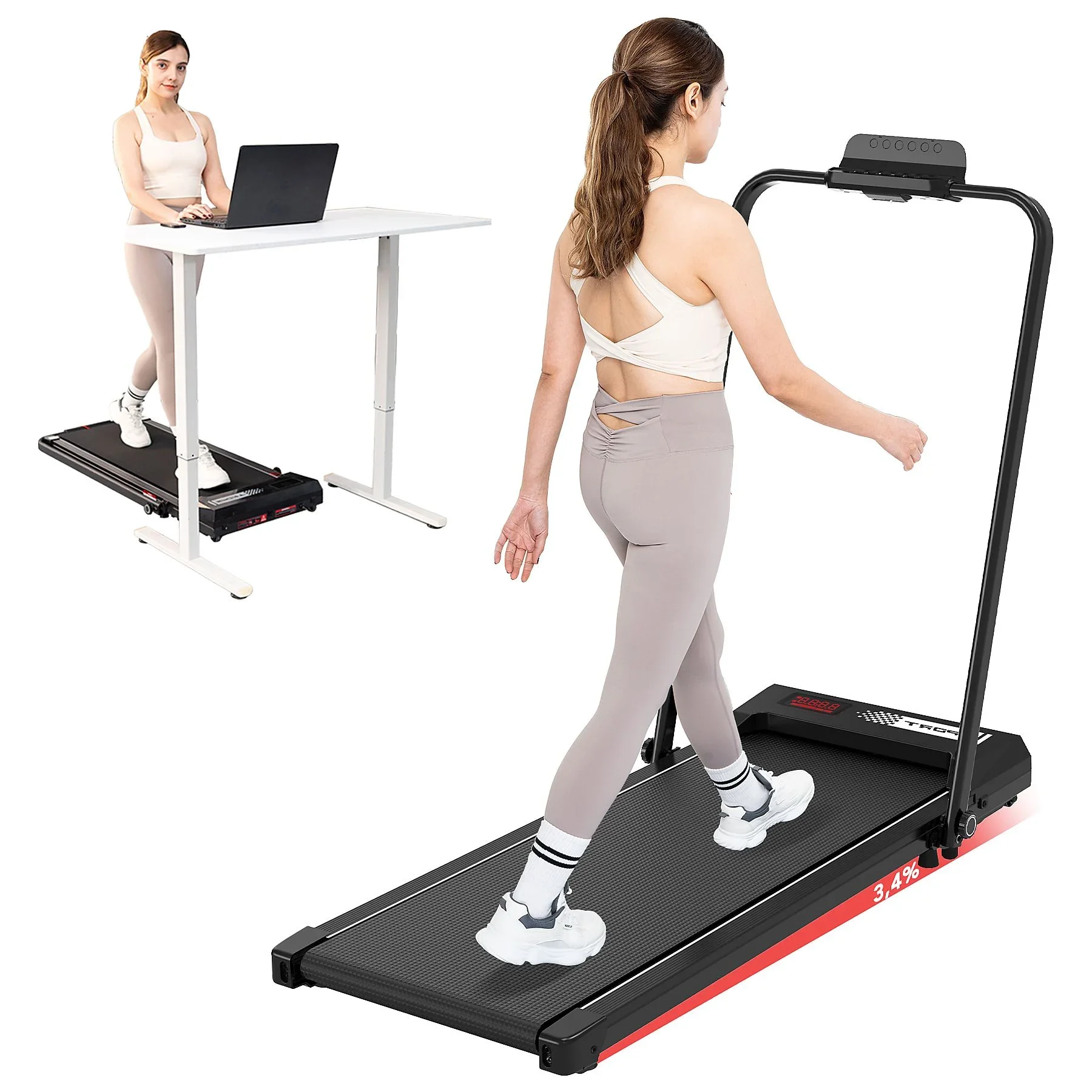 Laufband „CITYSPORTS 2-in-1“ – 1–12 km/h, 3,4 % Steigung, klappbar, Untertisch-Modus