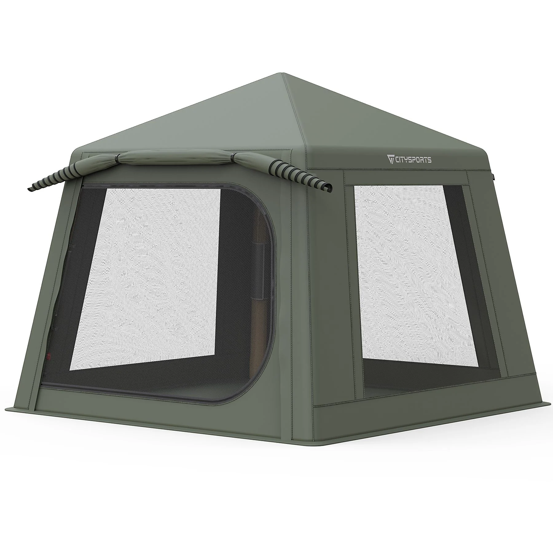 Aufblasbares Campingzelt mit großem Vordach & Rainfly – 2–4 Personen, Grün