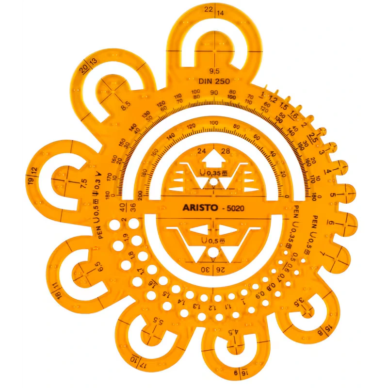 Zeichenschablone für Abrundungen, gelb-transparent