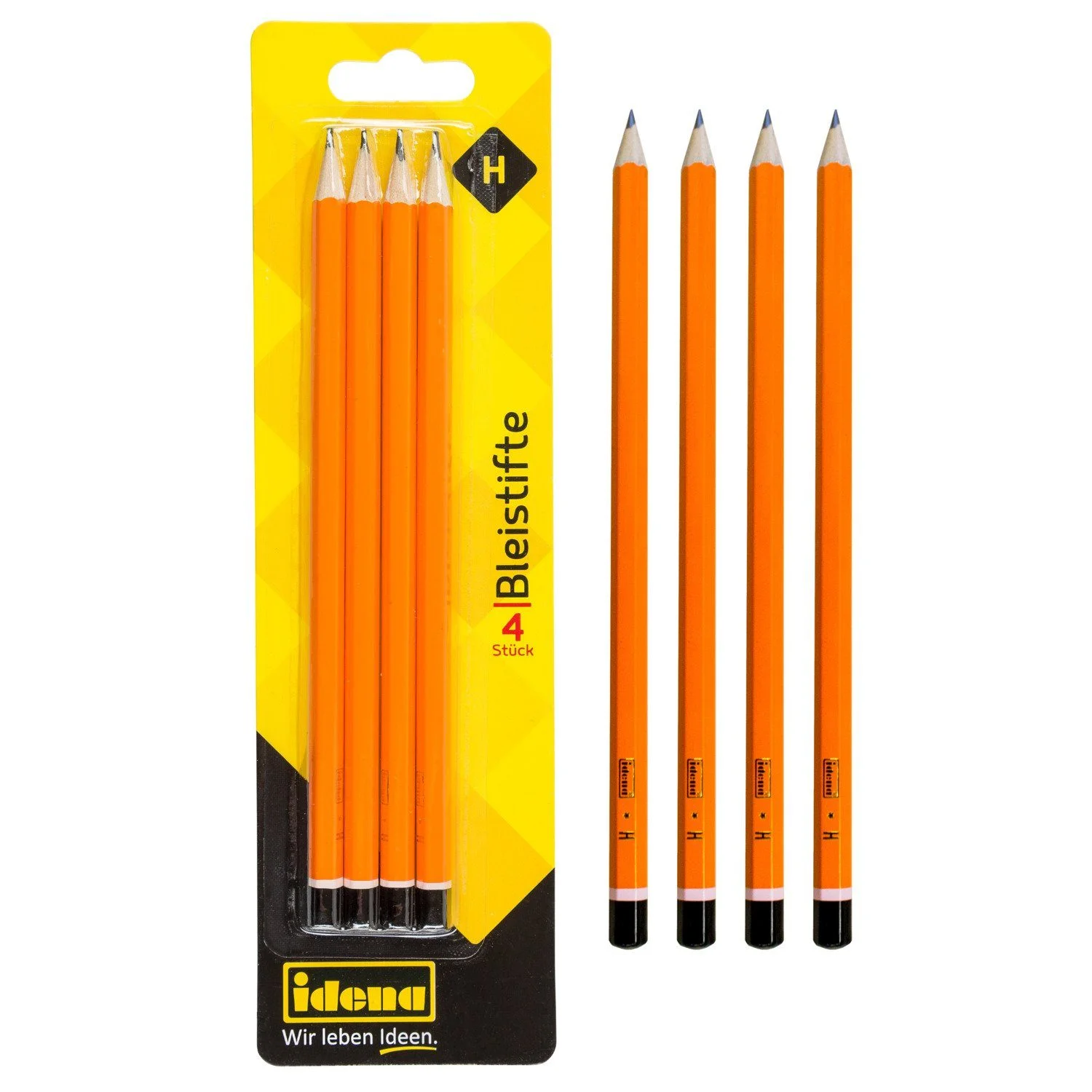 Idena 20014 Bleistifte – Härte H, 4er Set, grau