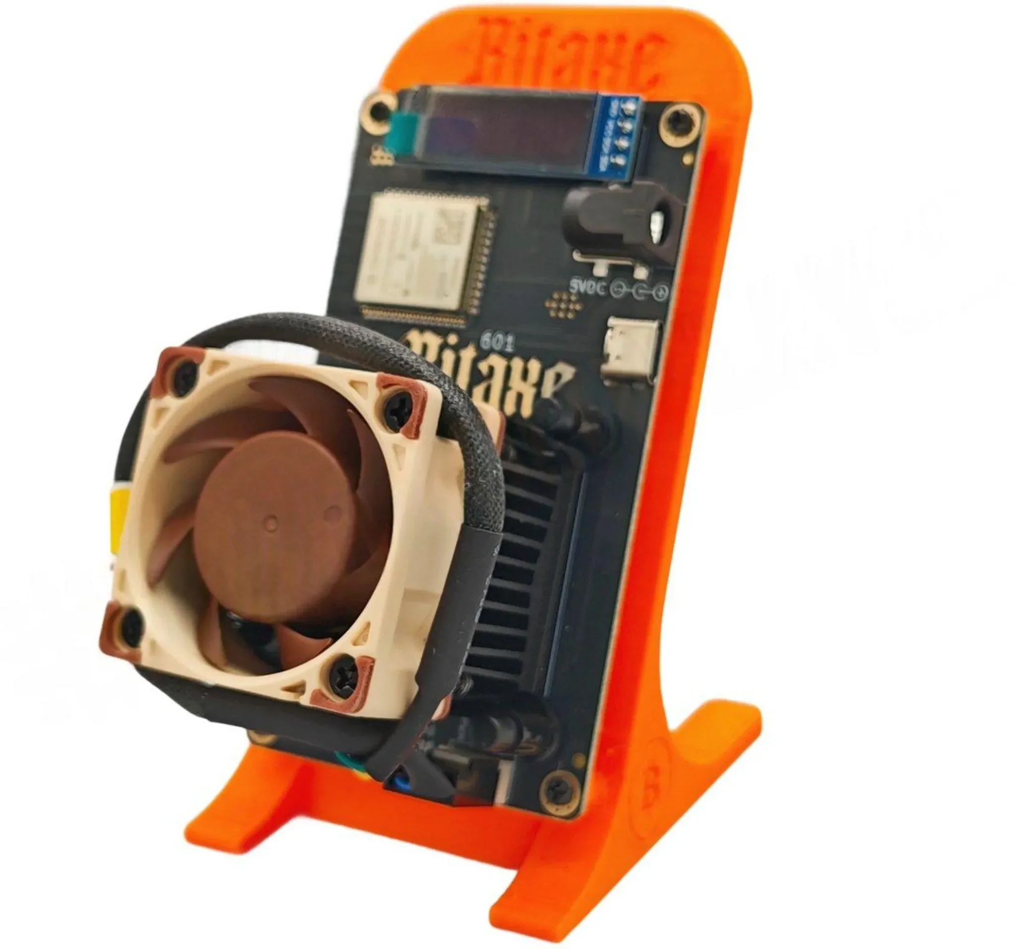 Bitaxe 601 Gamma Silent – 100 % geräuschlos • 1,2 TH/s Bitcoin Mini Miner • Orange • inkl. Ständer & EU-Netzteil • Version 2025